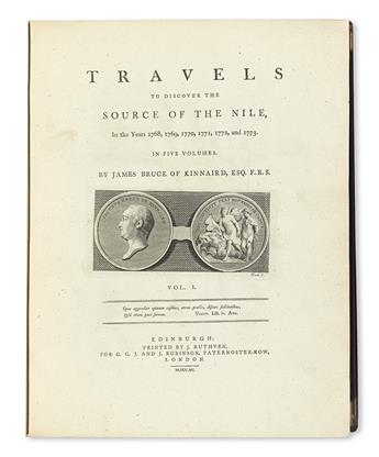 TRAVEL  BRUCE, JAMES. Travels to Discover the Source of the Nile, in the Years 1768, 1769, 1770, 1771, 1772, and 1773.  5 vols.  1790